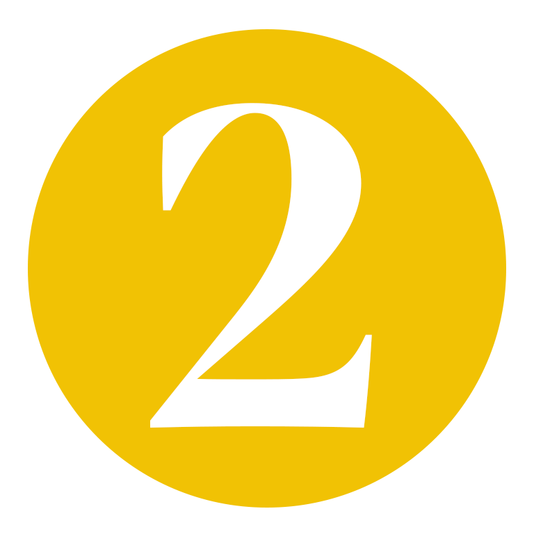 Yellow circle with a large white number 2 in the center.