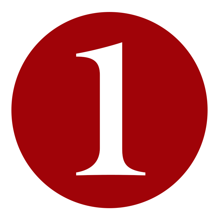 Red circular badge with white number one inside