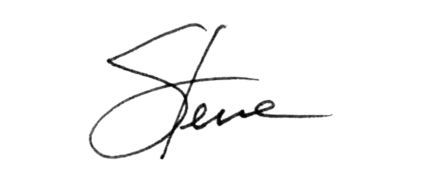 A handwritten signature of the name 'Steve'
