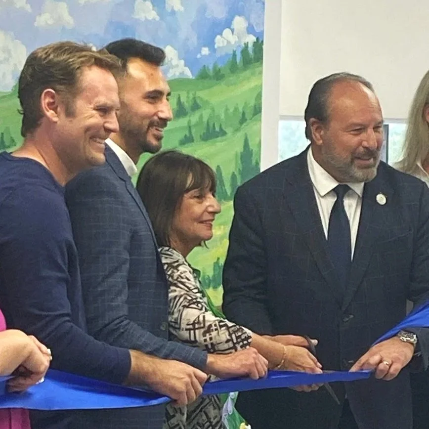 Stephen Lecce, Steve Pellegrini and David Boyd at a ribbon-cutting ceremony