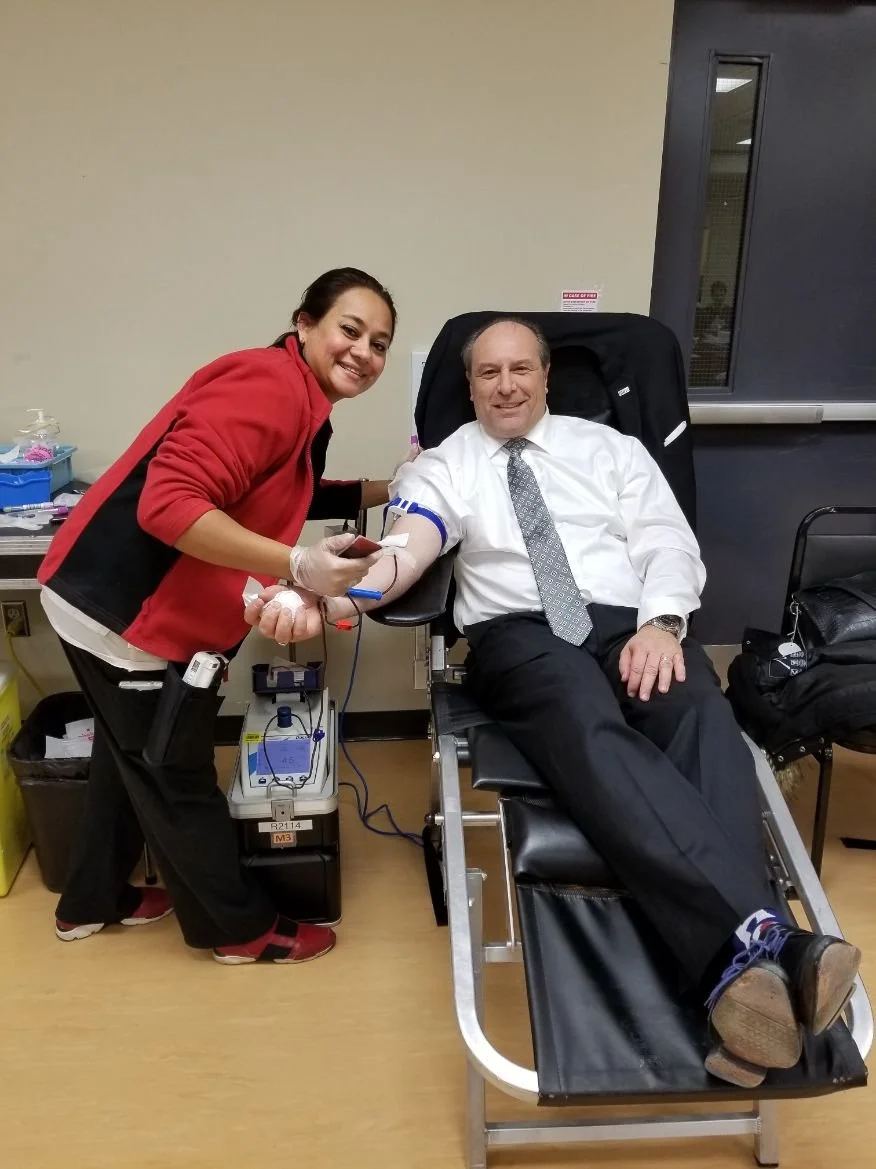 	
Mayor Steve Pellegrini donating blood 