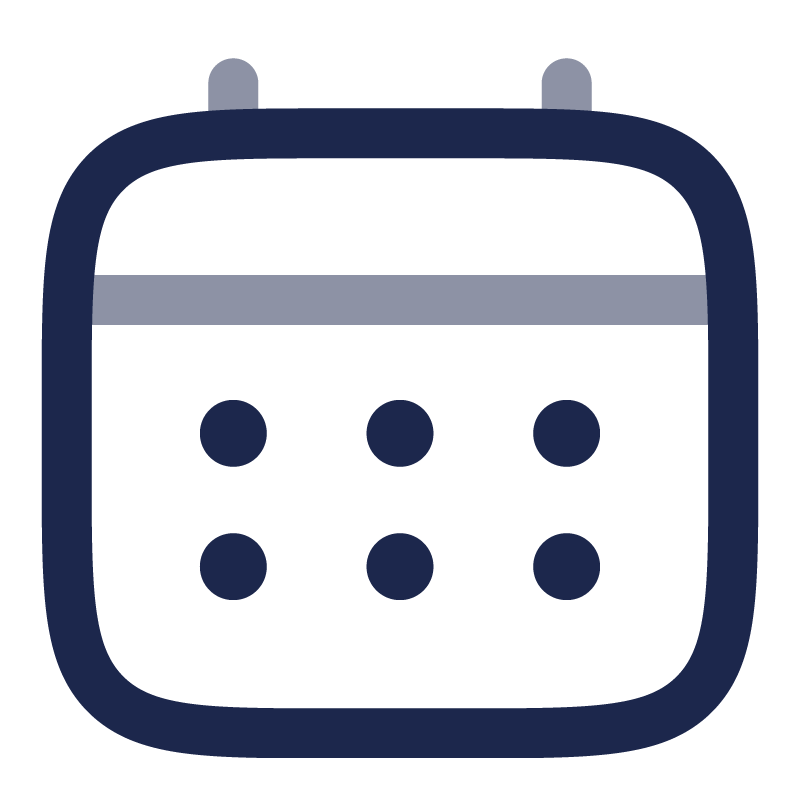 Icon of a calendar with six dots representing dates.