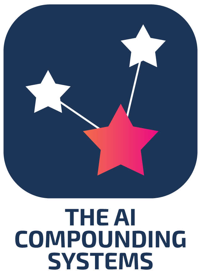 Logo with three stars connected by lines, the central star is pink, and the two side stars are white, on a dark blue background, with the text "The AI Compounding Systems" below.