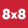 The image displays a red rectangle with white text reading '8x8'.