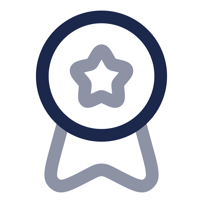Icon of a medal with a star in the center and a ribbon at the bottom.