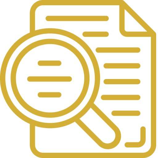 Icon of a magnifying glass over a document, representing a document search or analysis.