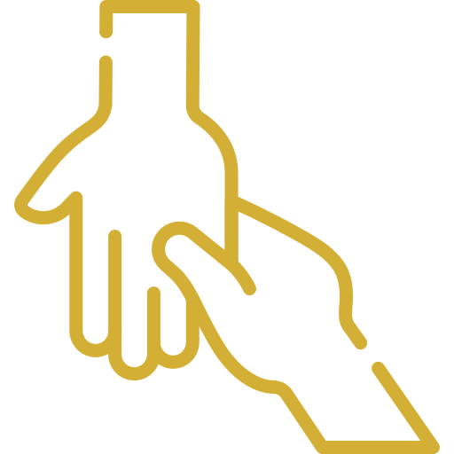 Minimalist outline of a hand holding a bottle, in gold color.