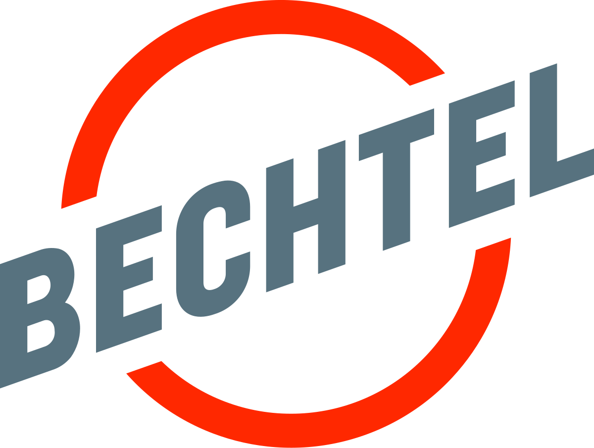 A logo with the word 'BECHTEL' in gray letters inside a red circular arc.