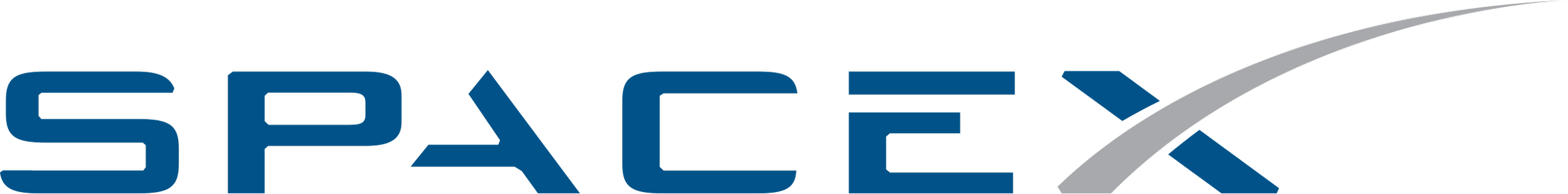 Logo of SpaceX featuring the word 'SPACE' in blue and a stylized gray and red rocket.