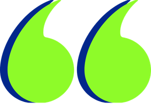 Two green quotation marks with dark blue outlines.