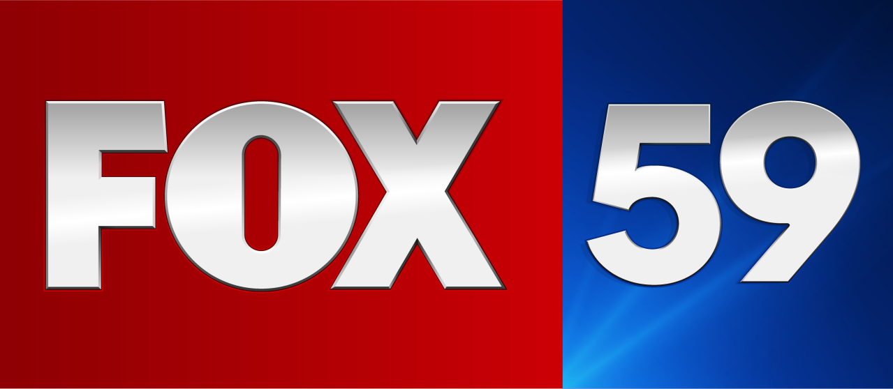 Fox 59 news logo with red and blue background