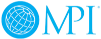 Logo of MPI with a blue globe symbol and blue lettering