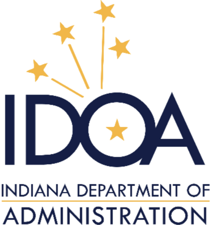Logo of the Indiana Department of Administration featuring the acronym 'IDoA' with stars around it and text below indicating the department's name.