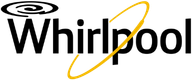 A black Whirpool logo with gold ring running in the middle.