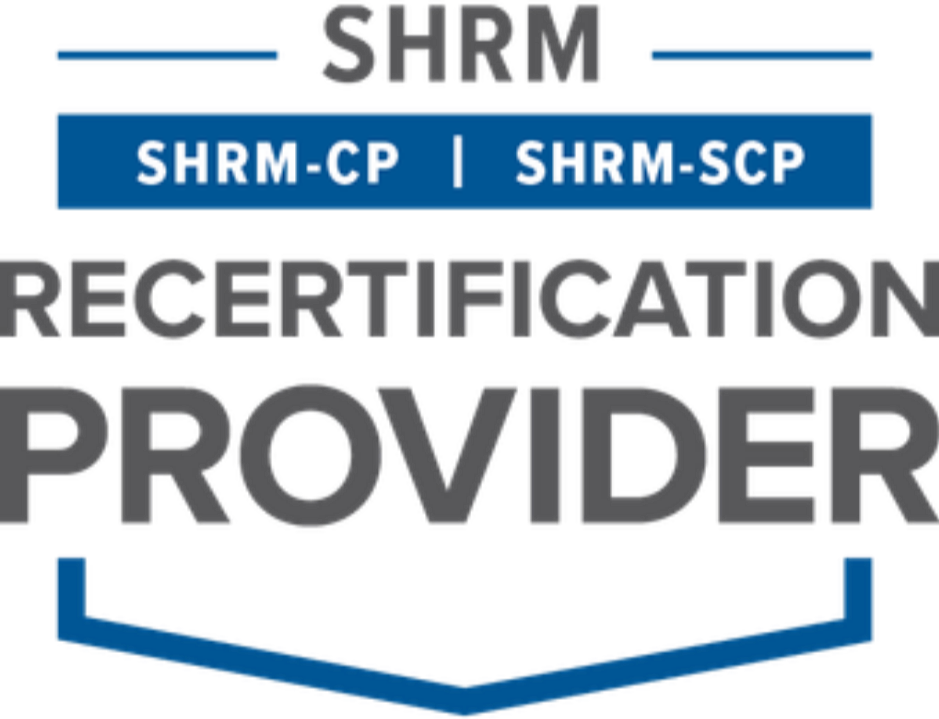 SHRM certification logo featuring SHRM-CP and SHRM-SCP credentials, with the words 'Re-Certification Provider' in bold letters.