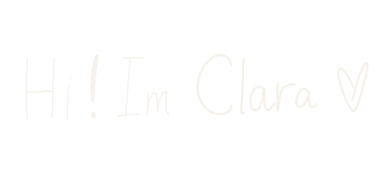Handwritten text reads, "Hi! I’m Clara" with a heart symbol at the end.