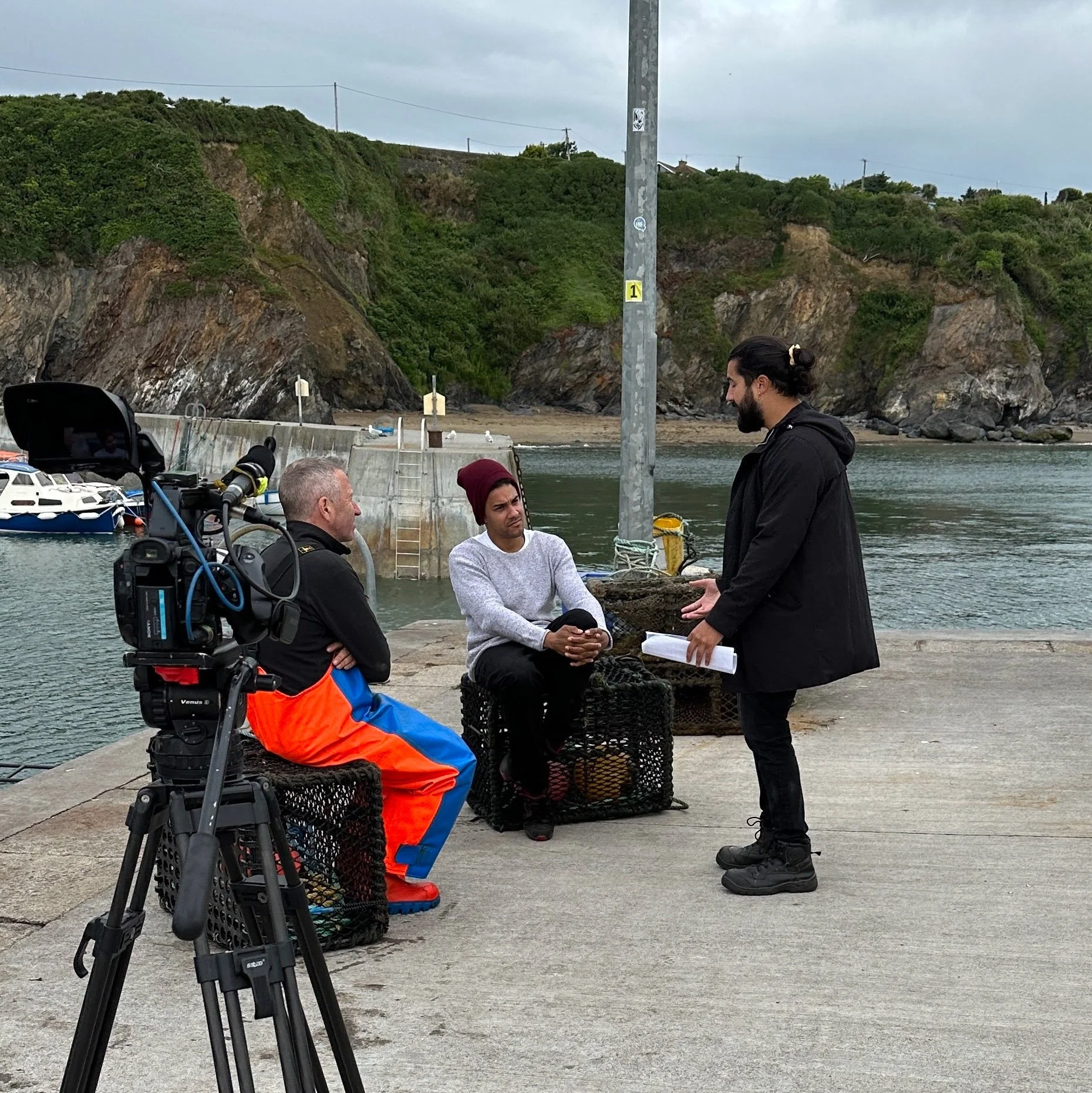Jordan Murshed directing chef Nico Reynolds during filming for RTÉ's The Summer Show on location.