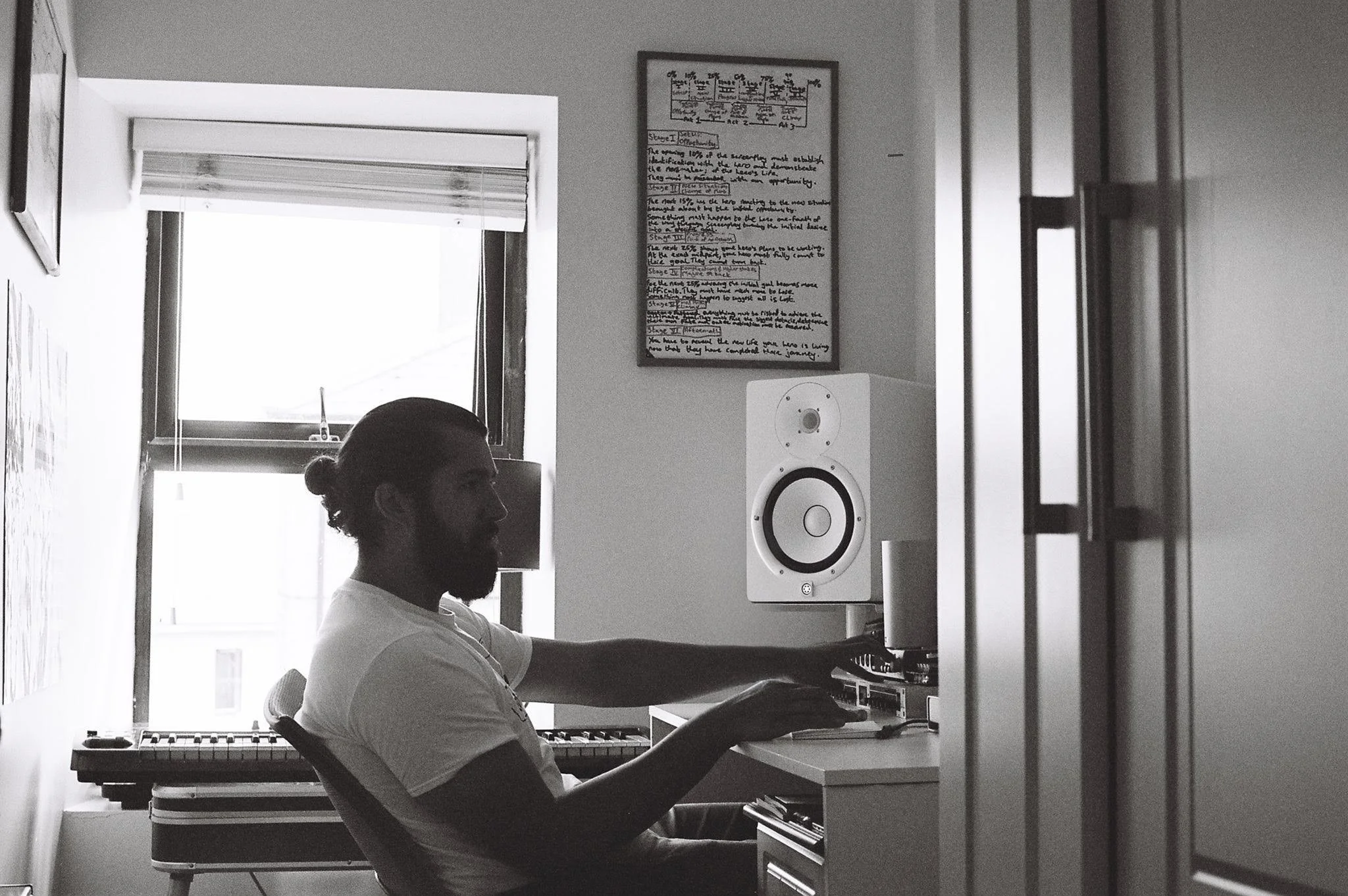 Post production sound mixer Jordan Murshed editing and mixing audio in a professional studio environment for film, television and commercial projects.