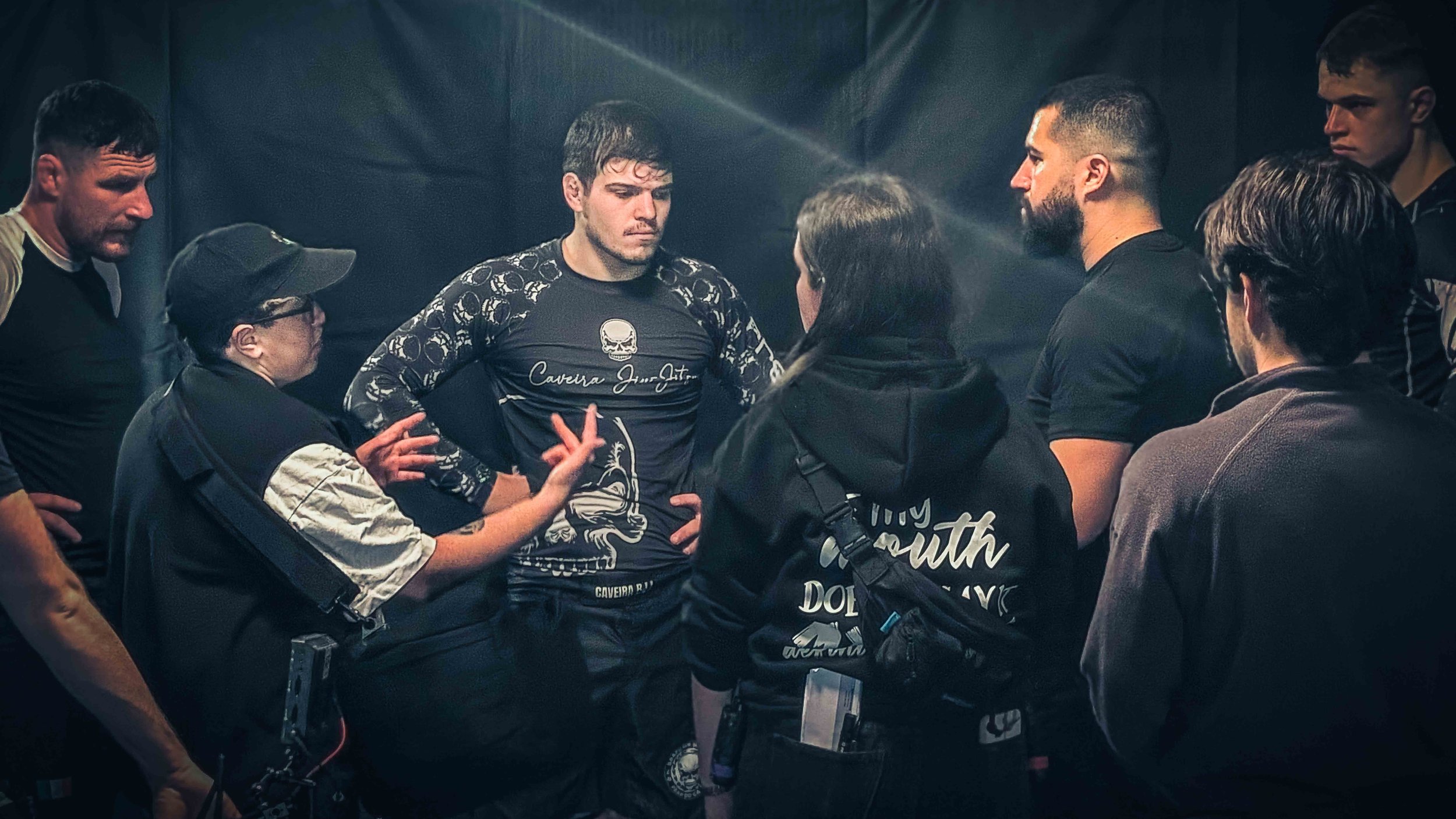 Jordan Murshed directing cast and crew on the set of The Comeback.