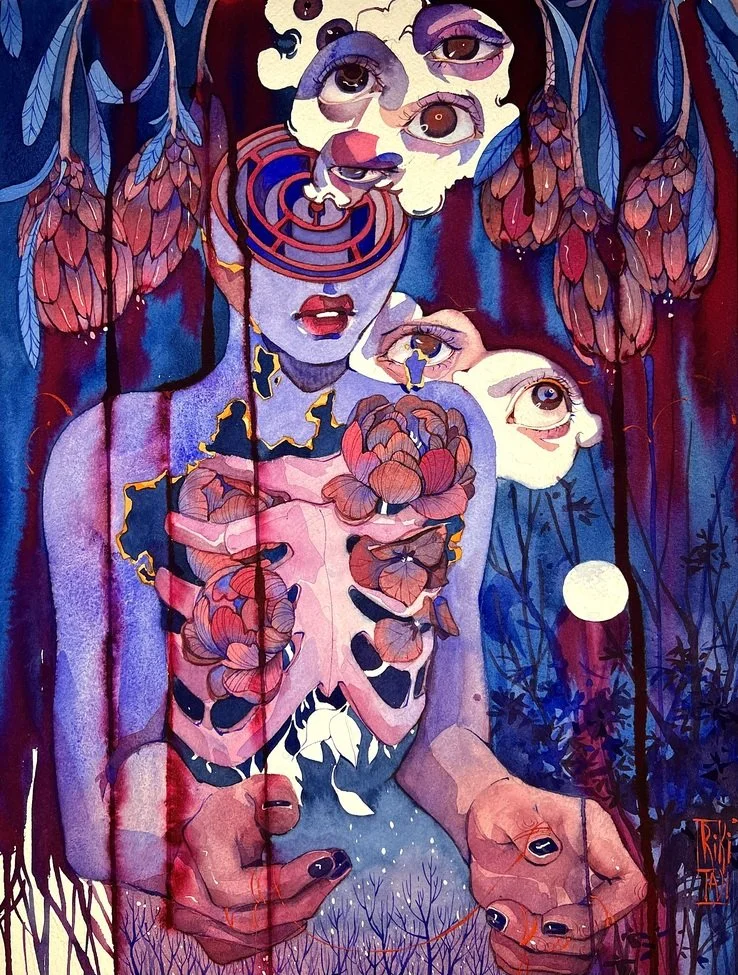 The chaos maze (Diptych). Cotton paper. Watercolor, gouache. 2022. 40x30 cm.