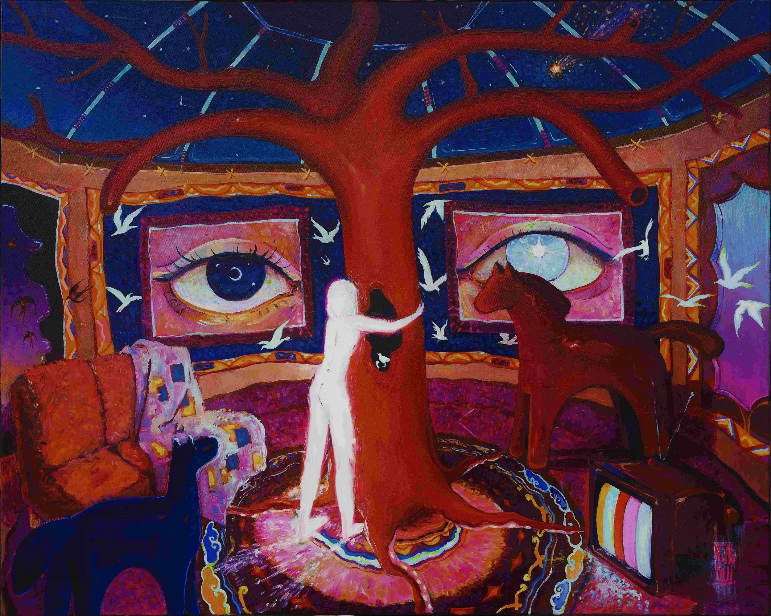A seagull becomes a swallow. Canvas on board. Oil paint. 2024. 90x120 cm. “Rooms” exhibition project.