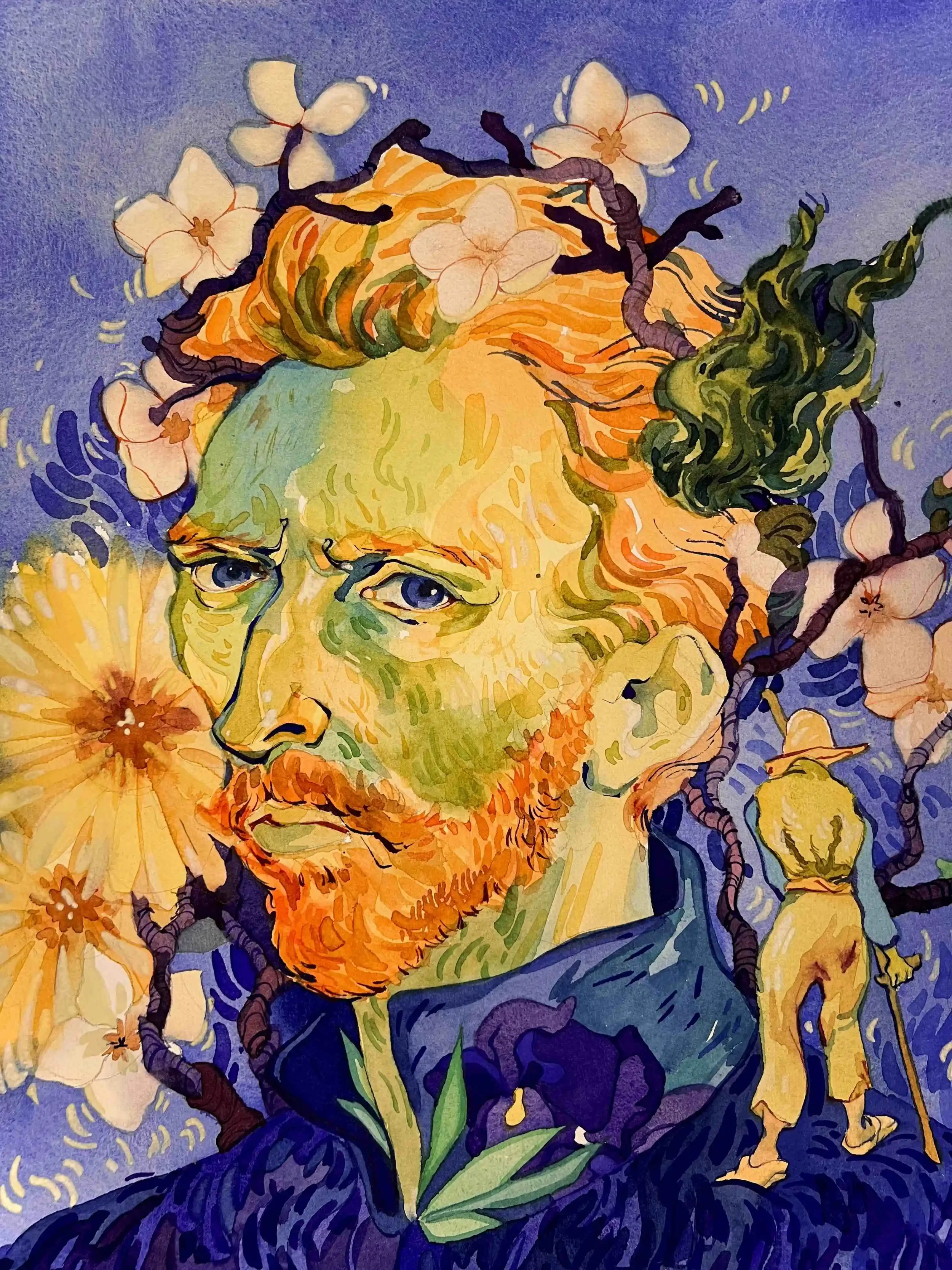 Van Gogh. Watercolor illustration on cotton paper. Watercolor. 40x30 cm. 2022.