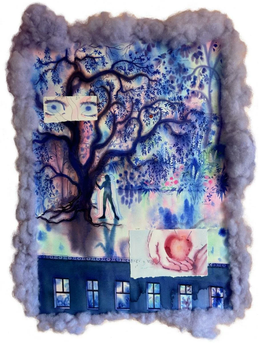 Heart of Creator by Valeria Konovalova, Watercolor, LED, Cotton paper on wooden board