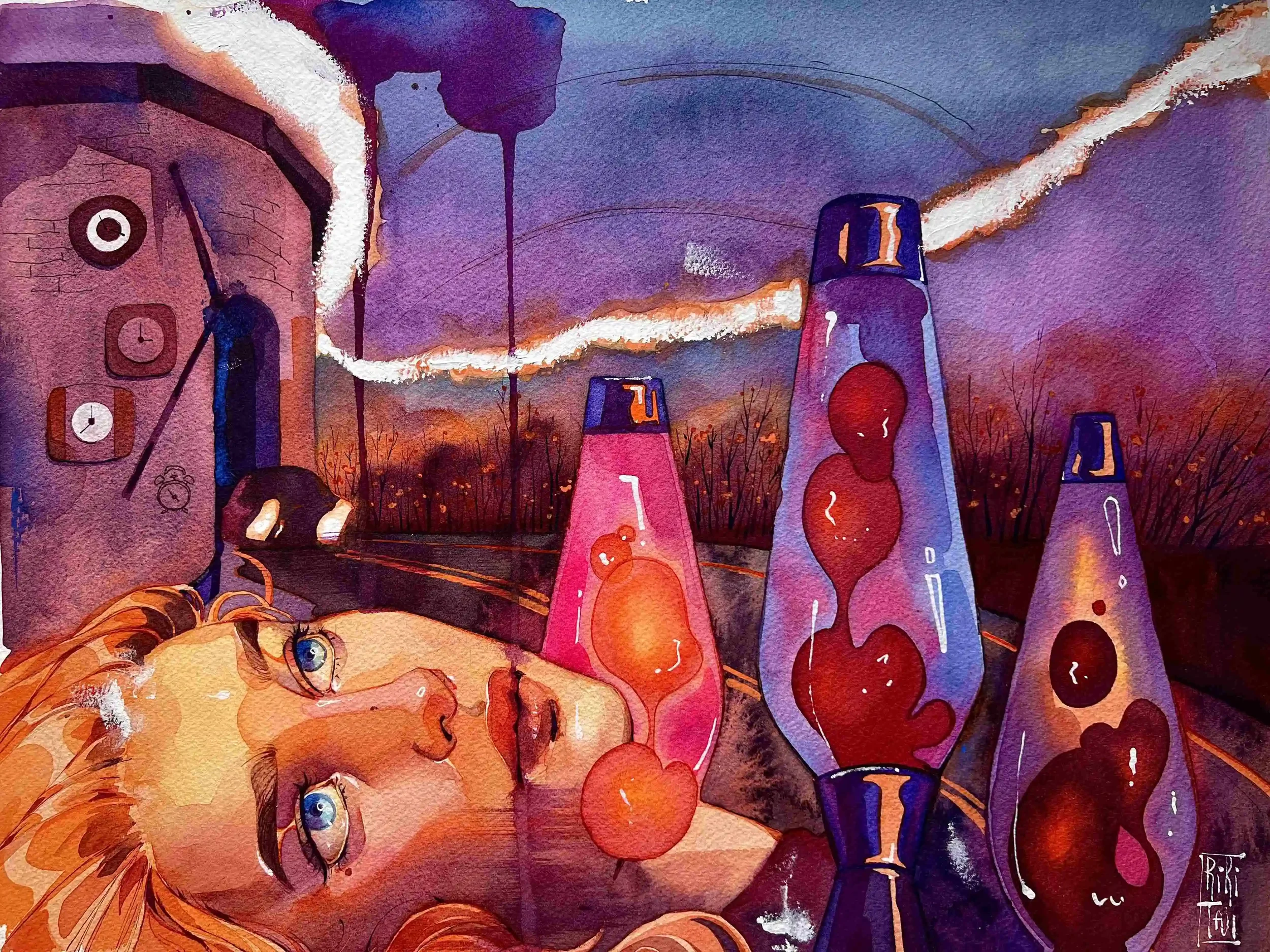 Time heals. Watercolor graphic on cotton paper. Watercolor, gouache. 45x55 cm. 2022.