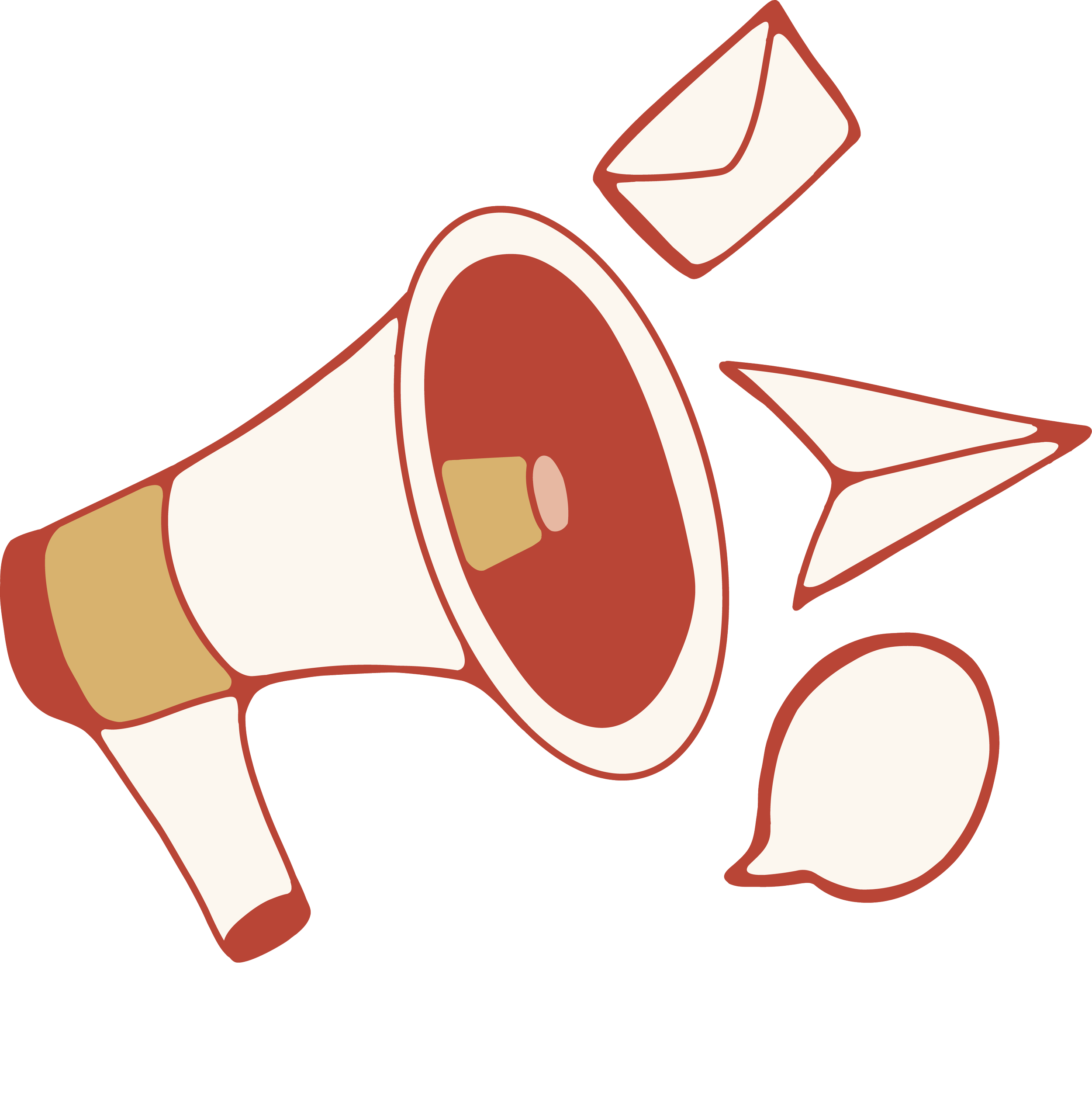 megaphone with envelope, paper plane, and speech bubble