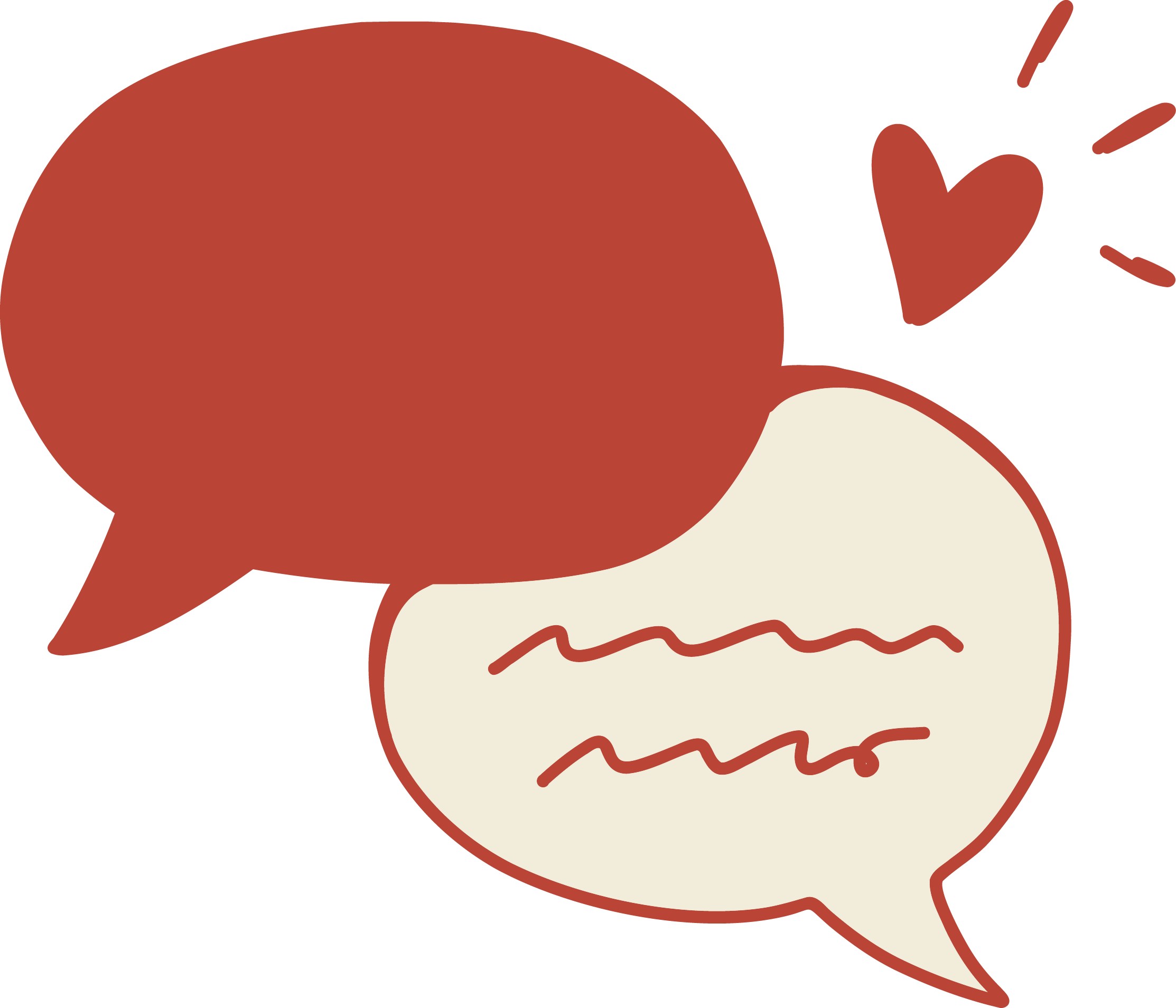An illustration of speech bubbles with speech lines and heart, indicating speech.