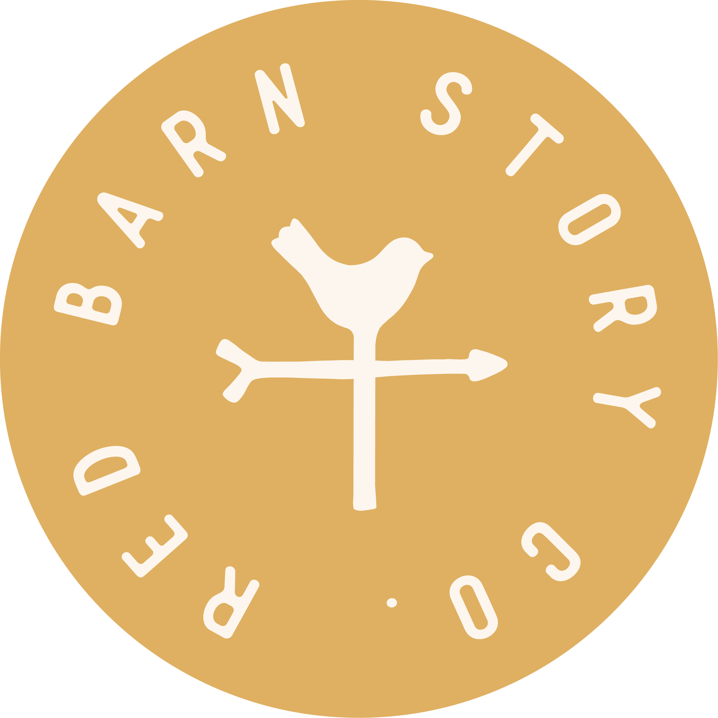 Circular beige badge with the words "RED BARN STORY CO."