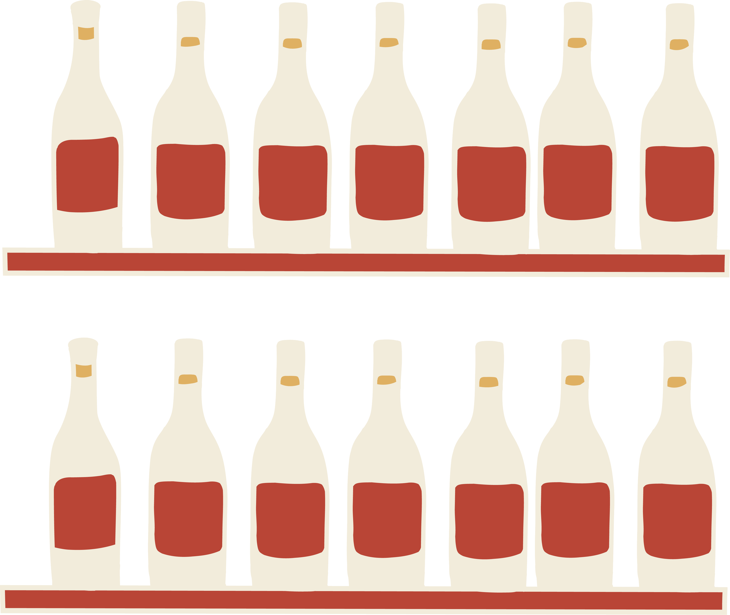 2 rows of wine bottles