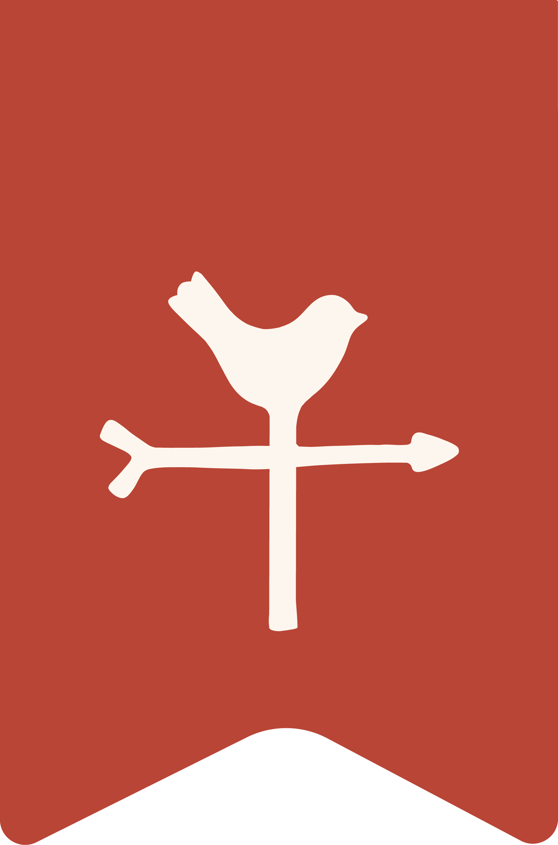 A stylized  Red Barn Story Co graphic with a white weather vane on top, featuring a bird silhouette against a dark background.