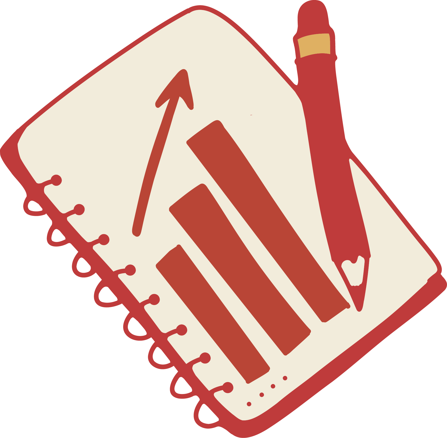 Illustration of a notebook with a pencil on top, framed by spiral binding on the left side.