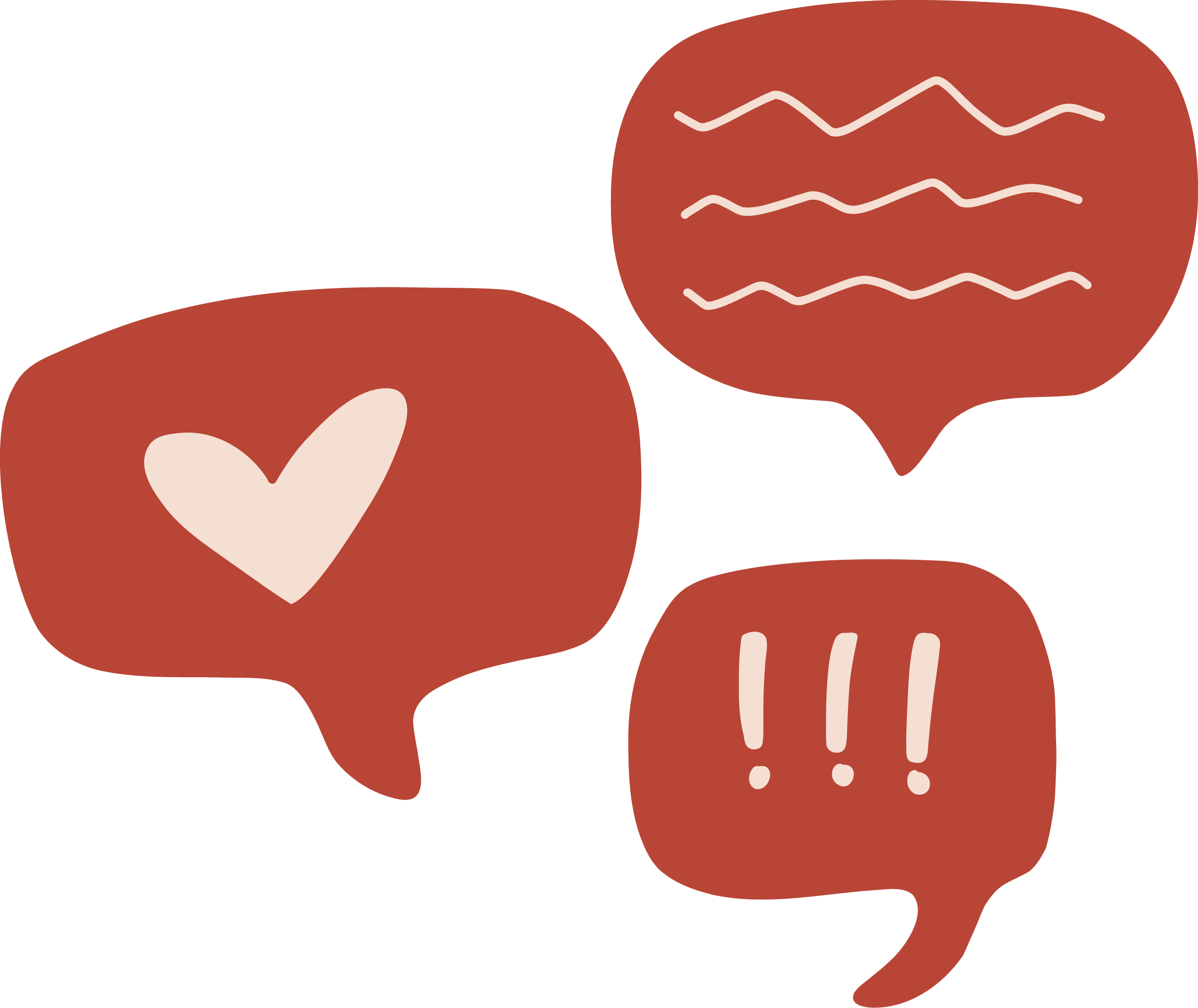 Abstract illustration of speech bubbles illustrating excitement, love and thoughts