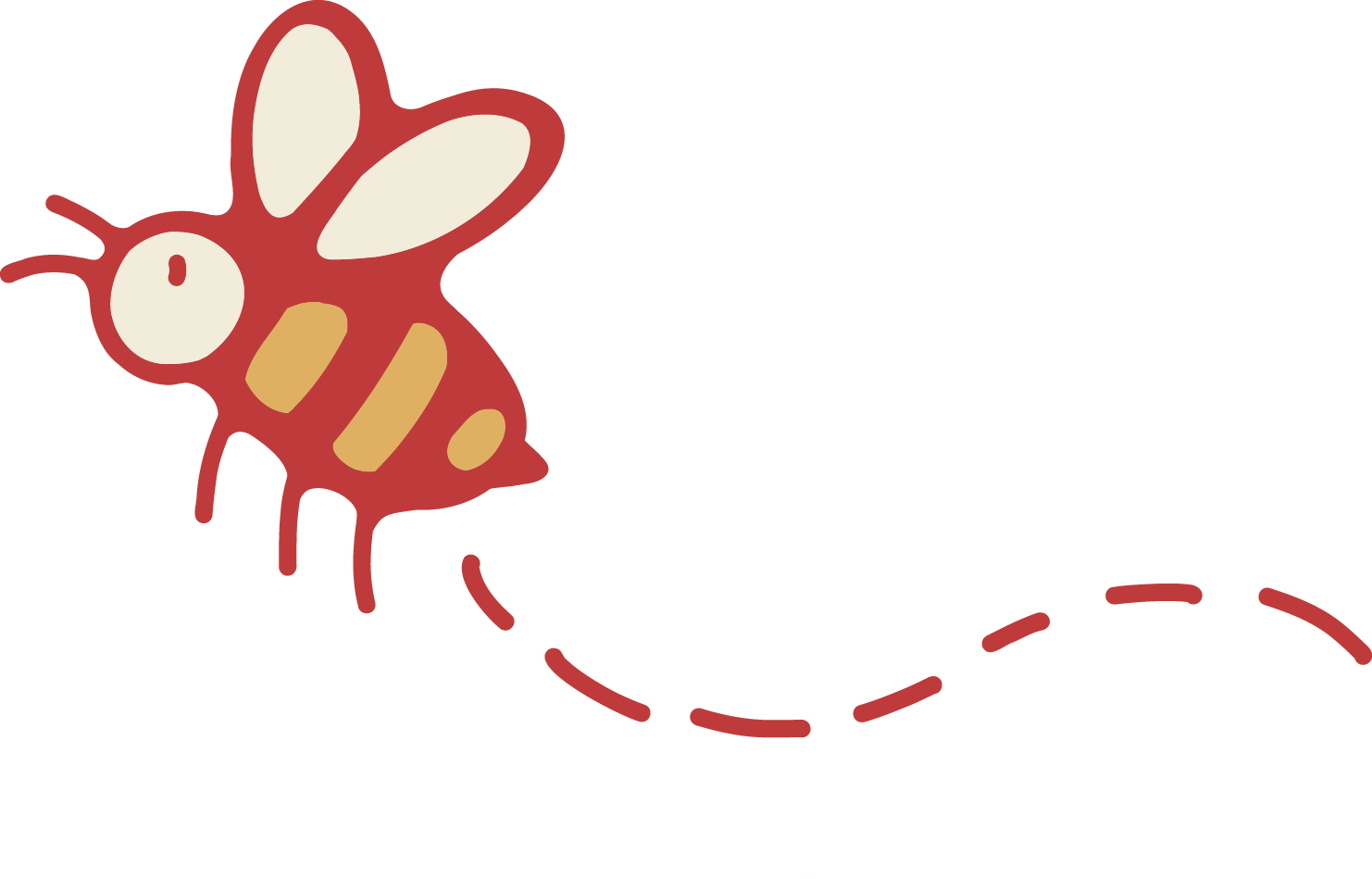 Illustration of a bee with dashed line trail, hinting at movement or flight.