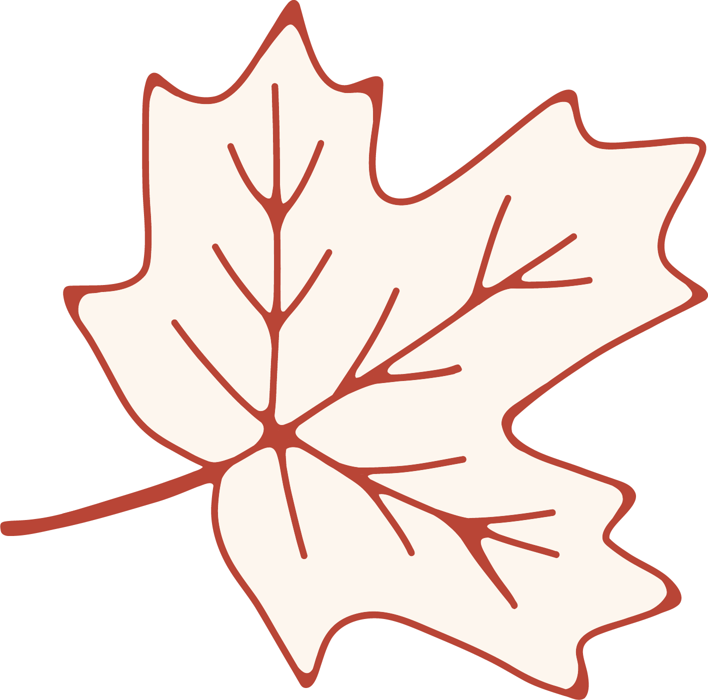 Outline of a maple leaf with brown edges and white interior, with visible vein details.