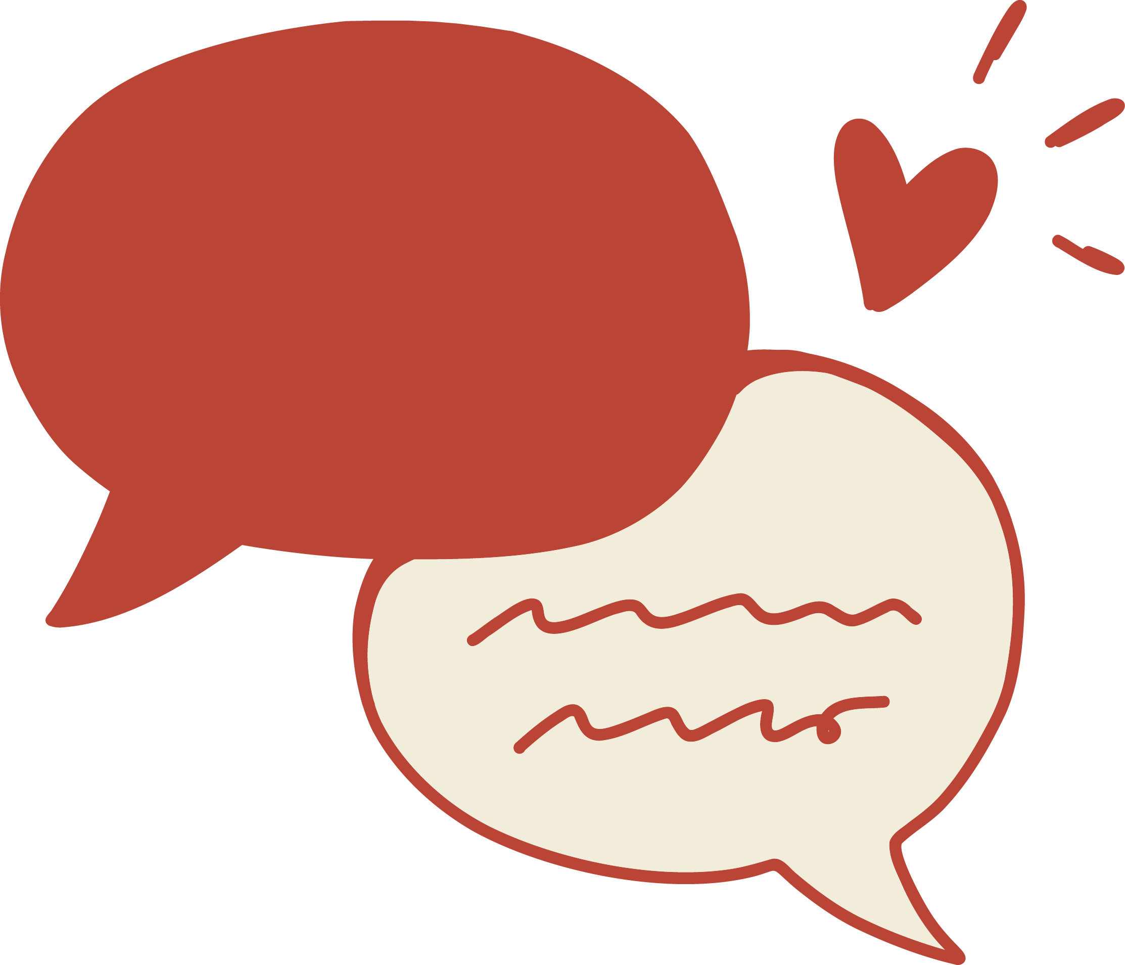 An illustration of speech bubbles with speech lines and heart, indicating speech.