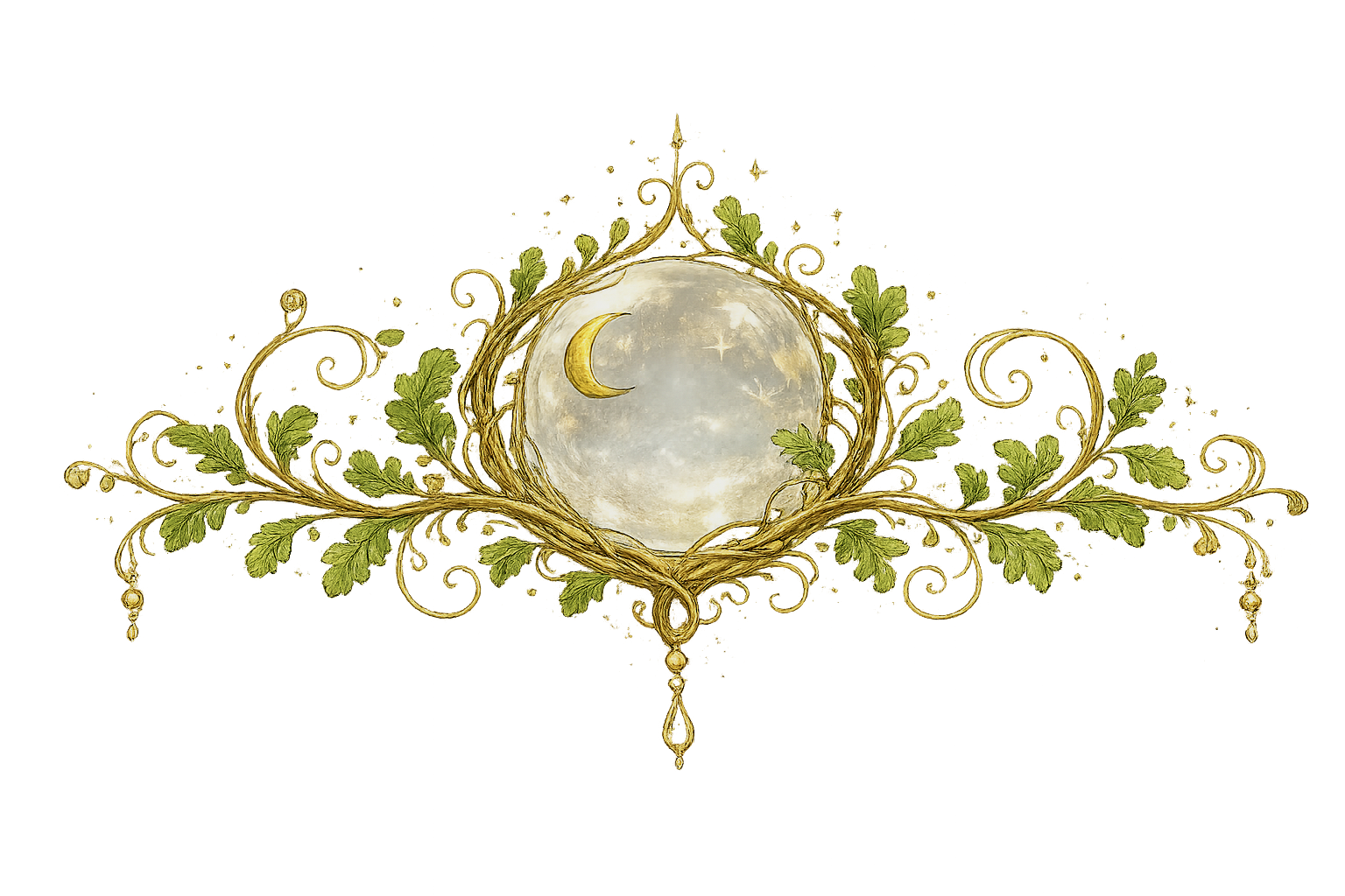The House of Ember & Oak decorative divider logo features elegant botanical elements that embody nature, tranquility, and holistic healing. Designed to complement a wellness brand focused on Reiki, sound baths, meditation, and spiritual wellness, the