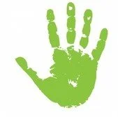 Green handprint on a white background