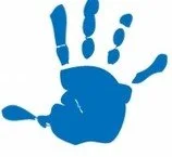 Blue handprint on a white background