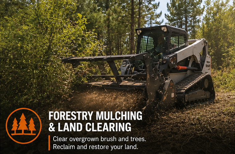 Forestry mulching and land clearing service in Northern Colorado converting brush and small trees into mulch to restore overgrown acreage