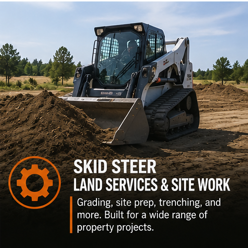 Skid steer land services in Northern Colorado including grading, cleanup, material moving, and site preparation for rural properties