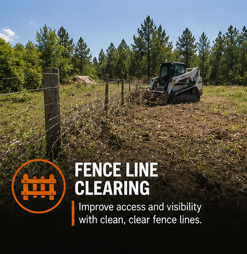 Fence line clearing service in Northern Colorado removing brush, weeds, and overgrown vegetation to improve access and property maintenance