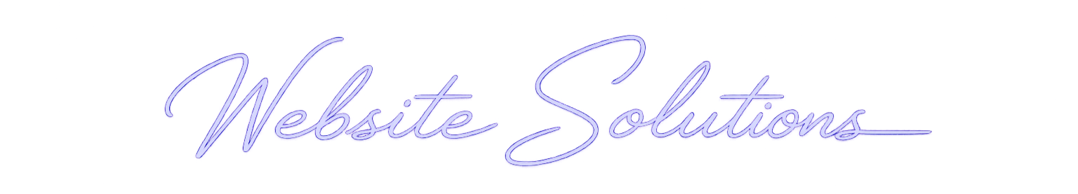 Neon sign reading 'Website Solutions' in cursive purple lights.