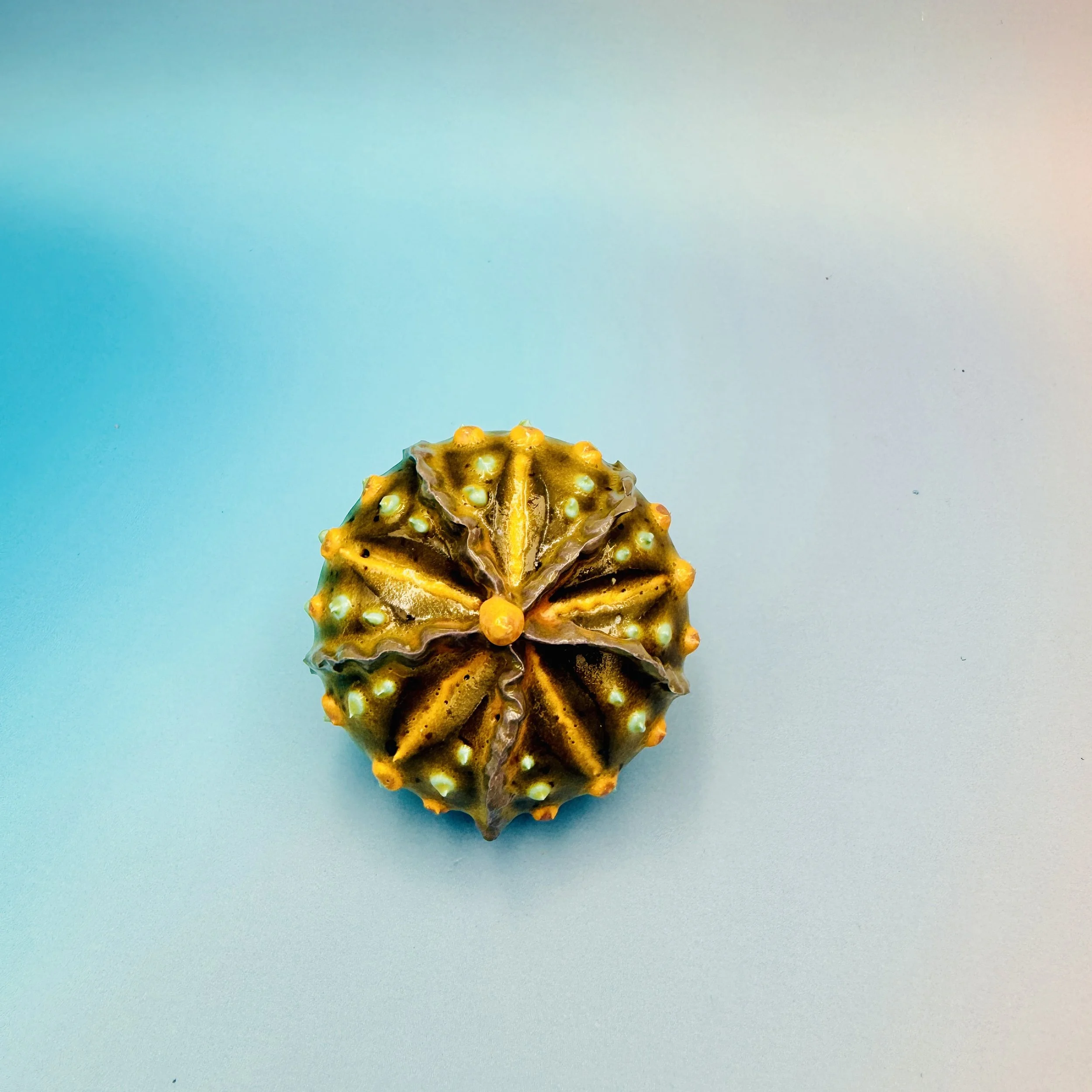 An intricately decorated ceramic sea urchin