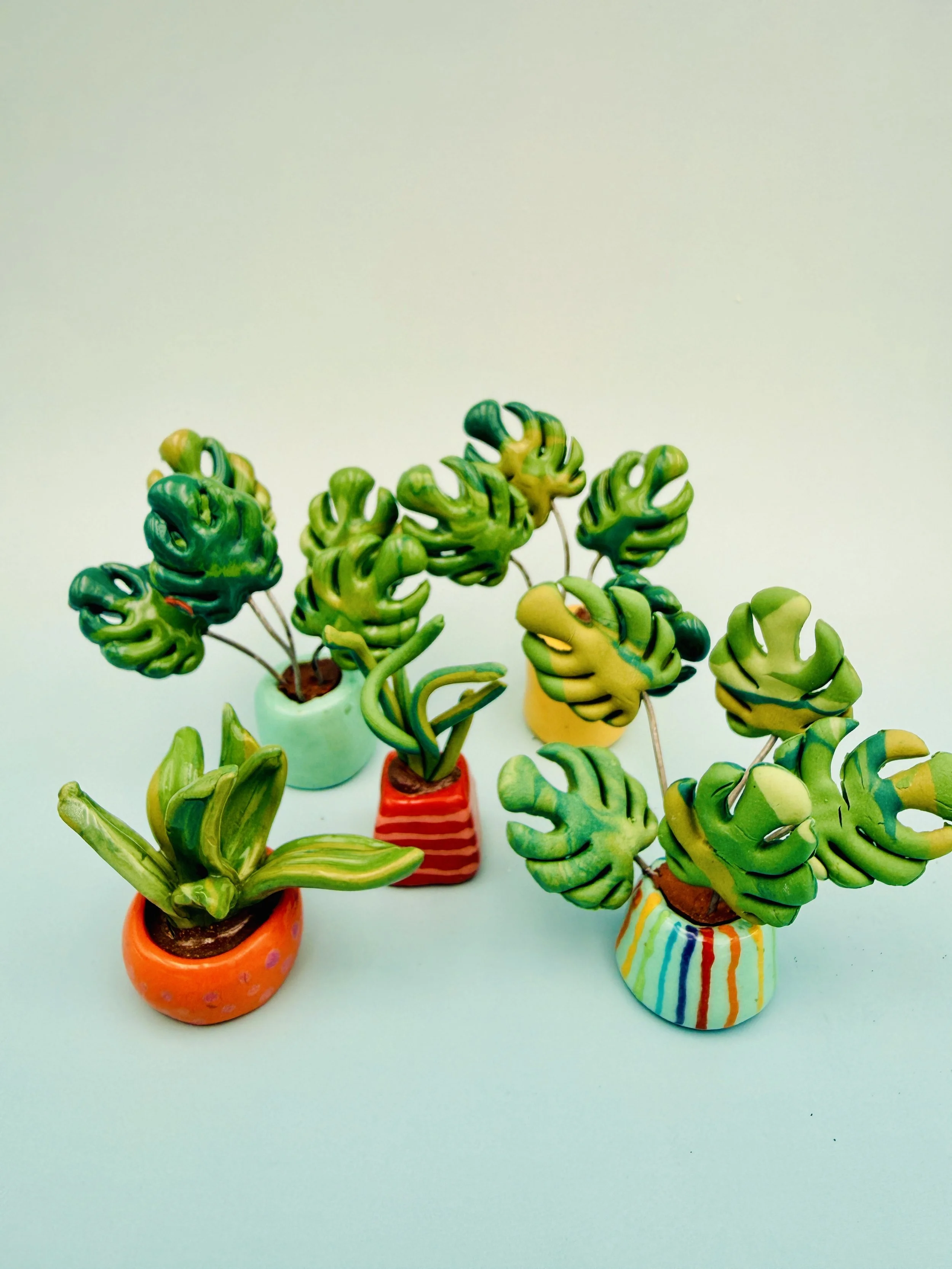 ceramic miniature potted plants in colorful pots