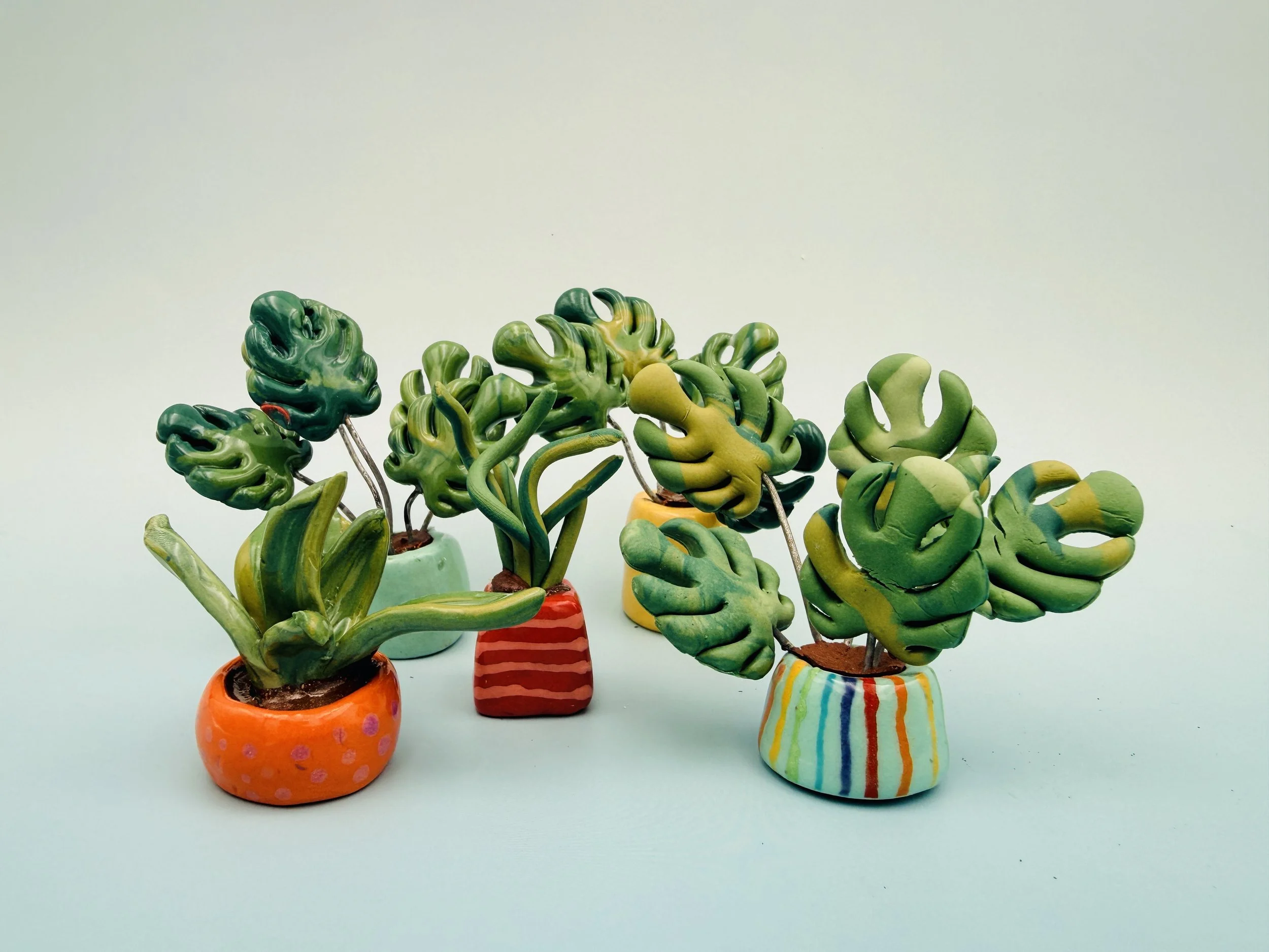 ceramic miniature potted plants in colorful pots