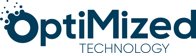 Optimized Technology logo with blue text and bubbles.