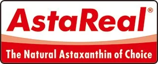 AstaReal logo with slogan 'The Natural Astaxanthin of Choice' in red and white colors.